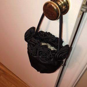 Black satin  floral evening bag